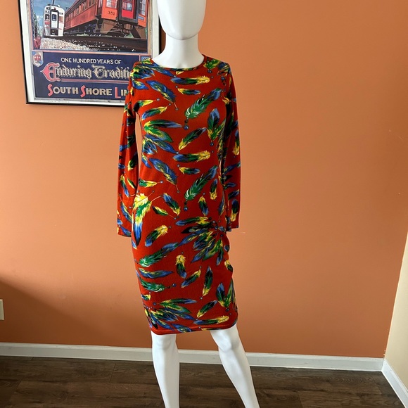 VINTAGE INDULGENCE LONDON red patterned body con sweater dress - Picture 2 of 9